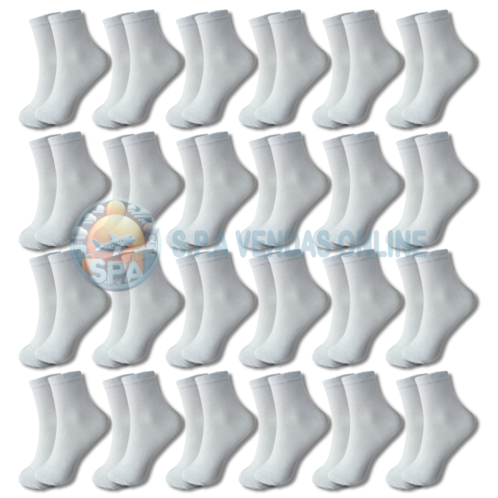 kit com até 24 pares de meias cano médio brancas com algodão em Oferta na Shopee