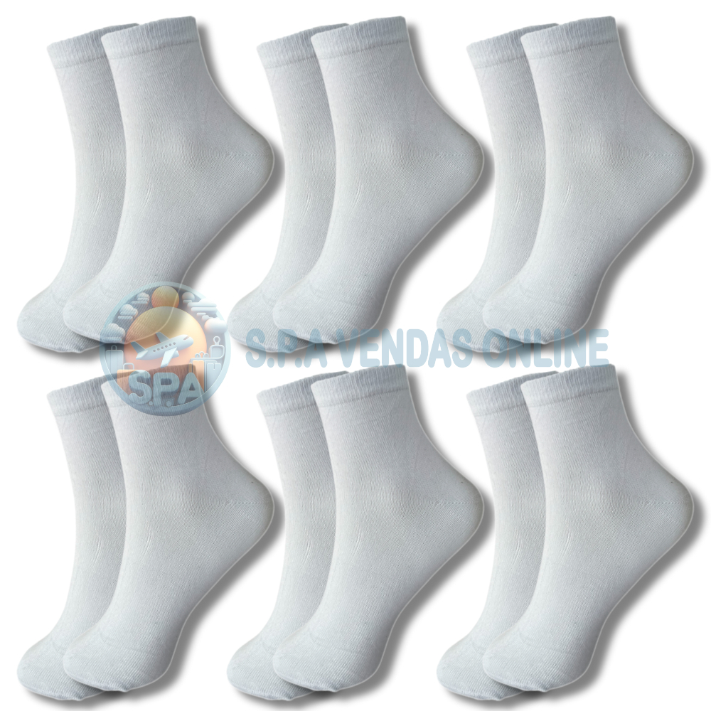 Meia Cano Médio Branca Unissex Conforto Kit 3 a 24 Pares em Oferta na Shopee