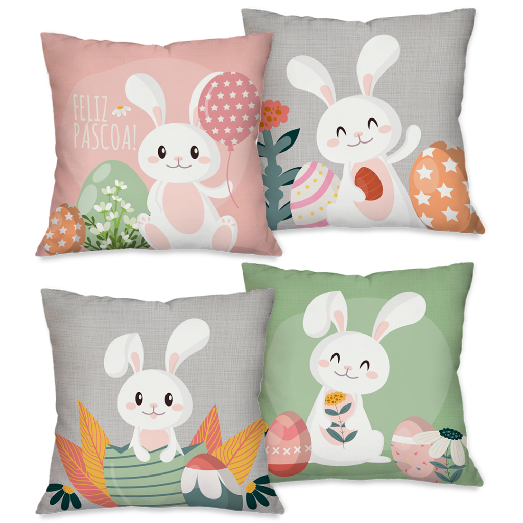 KIT COM 04 CAPAS PARA ALMOFADAS DECORAÇÃO PÁSCOA 45X45 COELHINHOS em Oferta na Shopee