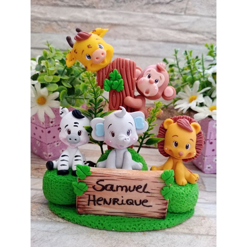 Topo de bolo Safari em Biscuit,vela personalizada safari de Biscuit, enfeite de bolo safari, vela safari de Biscuit