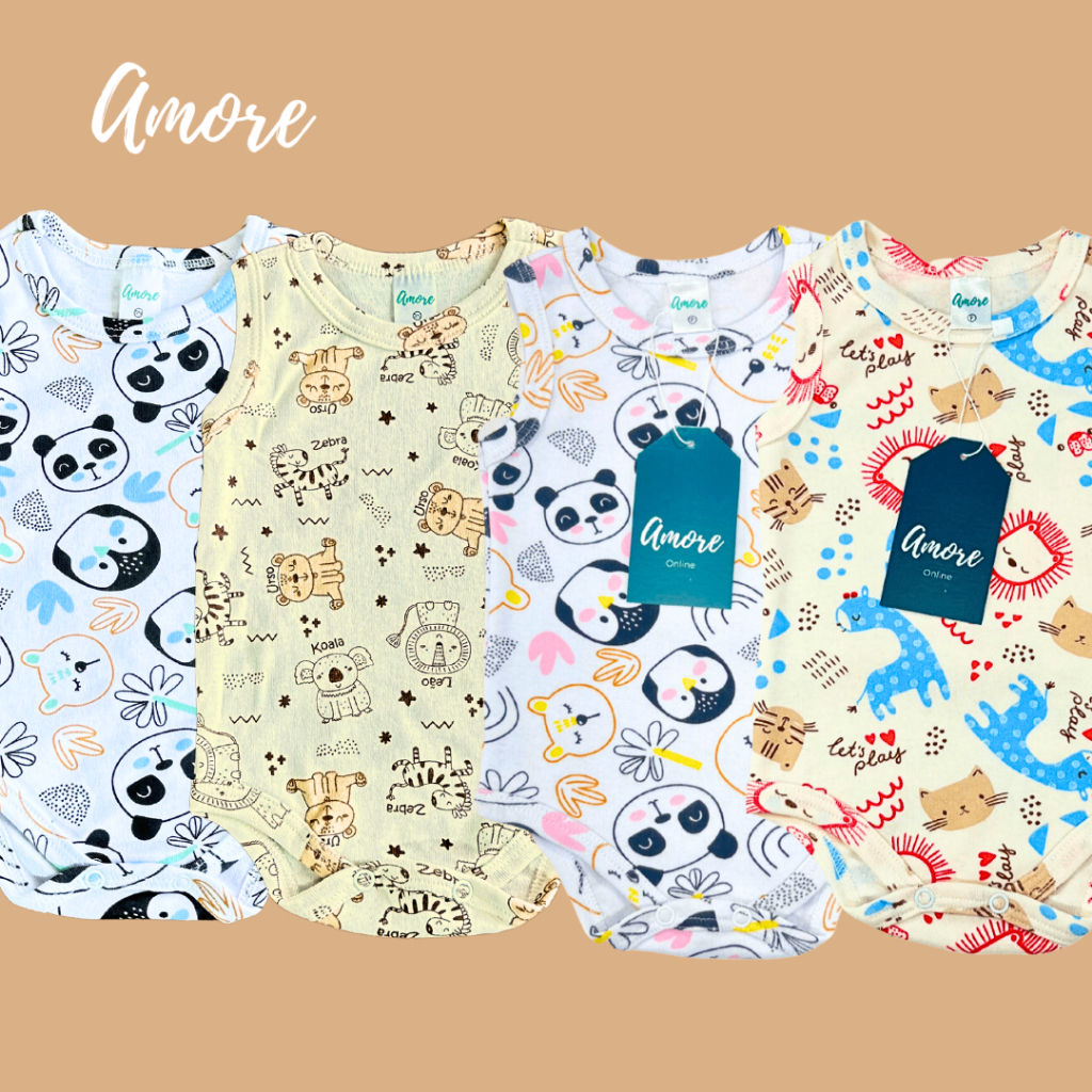 Roupa de Bebê Body Regata Verão Amore Menina Menino 100% Algodão