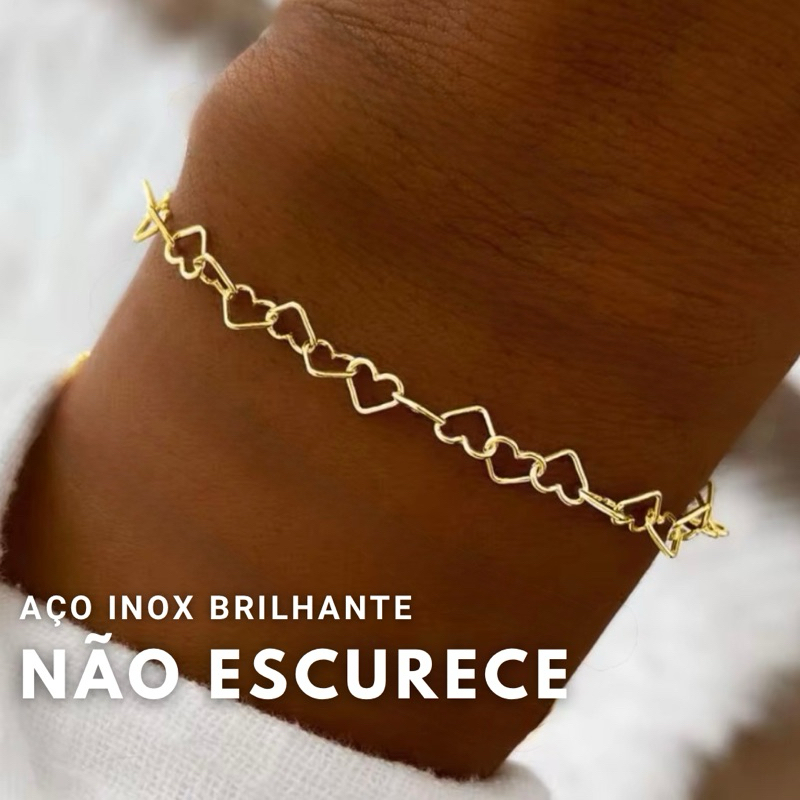 Pulseira Coração Dourado Aço inoxidável não escurece Hipoalergênica Corrente minimalista feminino em Oferta na Shopee