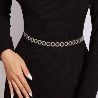 Corrente feminina com cinto redondo de strass e diamante