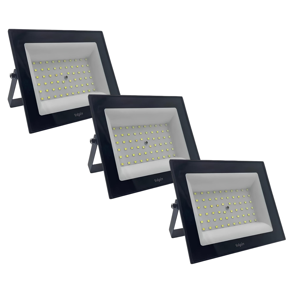 Kit 3 Refletores Led Elgin 100w Branco Frio 6500K Bivolt Econômico em Oferta na Shopee