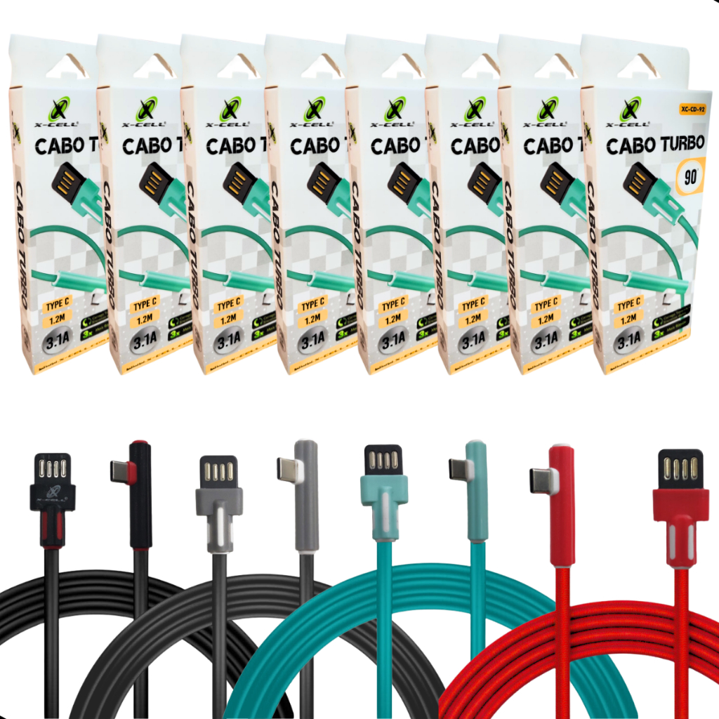 Kit 8 Cabos Tipo C Usb Turbo e Dados 90° Atacado Revenda Barato C/Nf