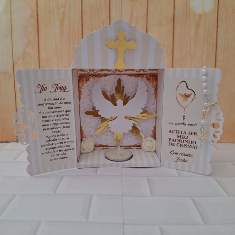 Detalhes do Convite Oratório Crisma/Batismo/ Consagração/ Nossa Senhora Aparecida c/ Terço, Vela