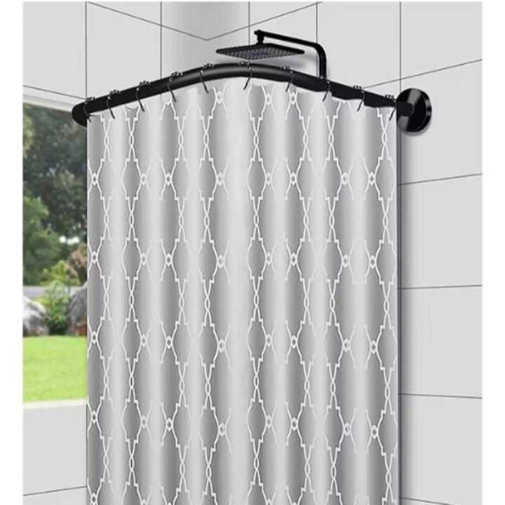 Suporte Cortina Box Alumínio Banheiro Extremidades  PRETAS  Varão Tubo Curvo Aço Em L