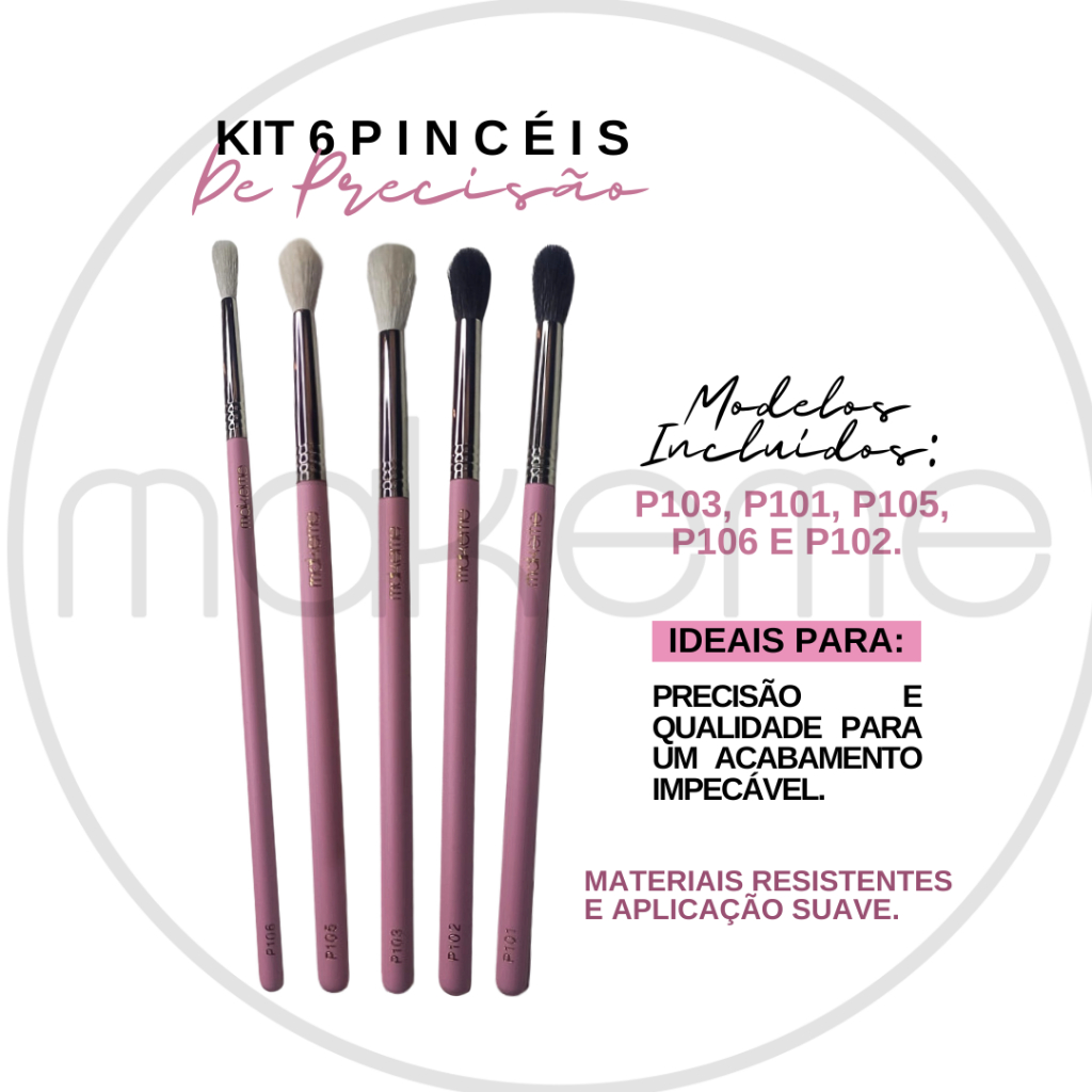 Kit 5 Pinceís de Esfumar Para Olhos Sombra Maquiagem Profissional Rosa cerdas naturais - Escolha o KIT