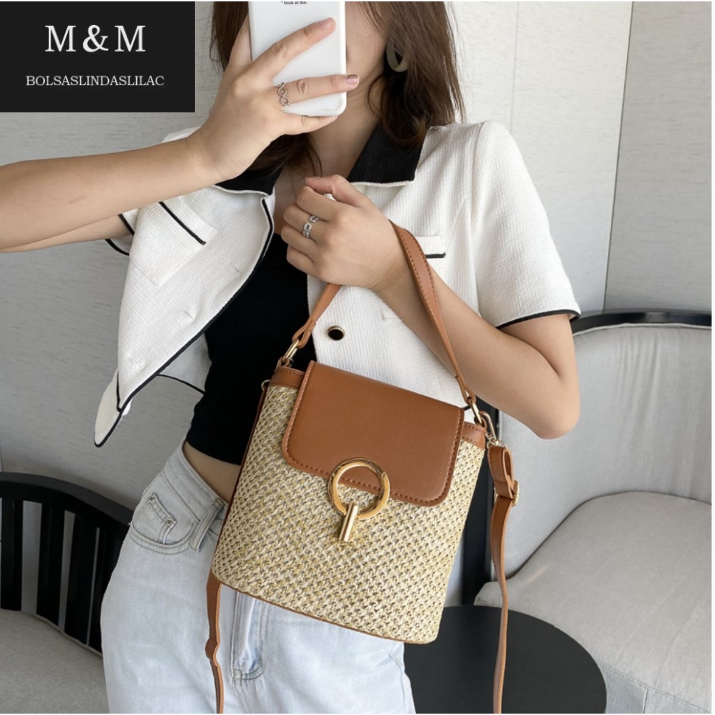 Bolsa de palha bolsa de praia casual simples versátil em Oferta na Shopee