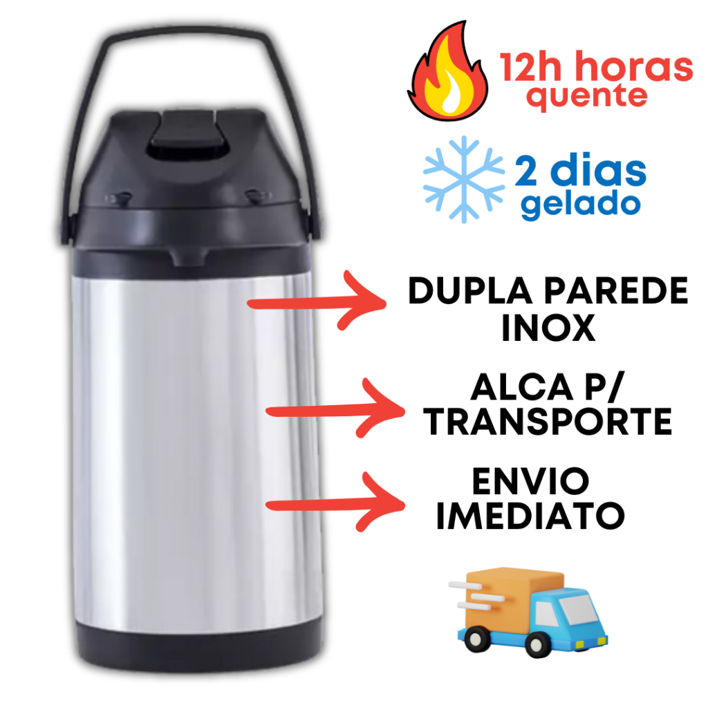 Garrafas Térmicas  em Inox Mantem Quente frio inquebrável 2,5 litros a 5 litros Melhor Preco