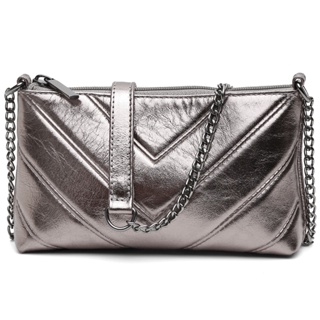 Bolsa Clutch Feminina Isis Em Couro Legitimo Prata Onix em Oferta na Shopee