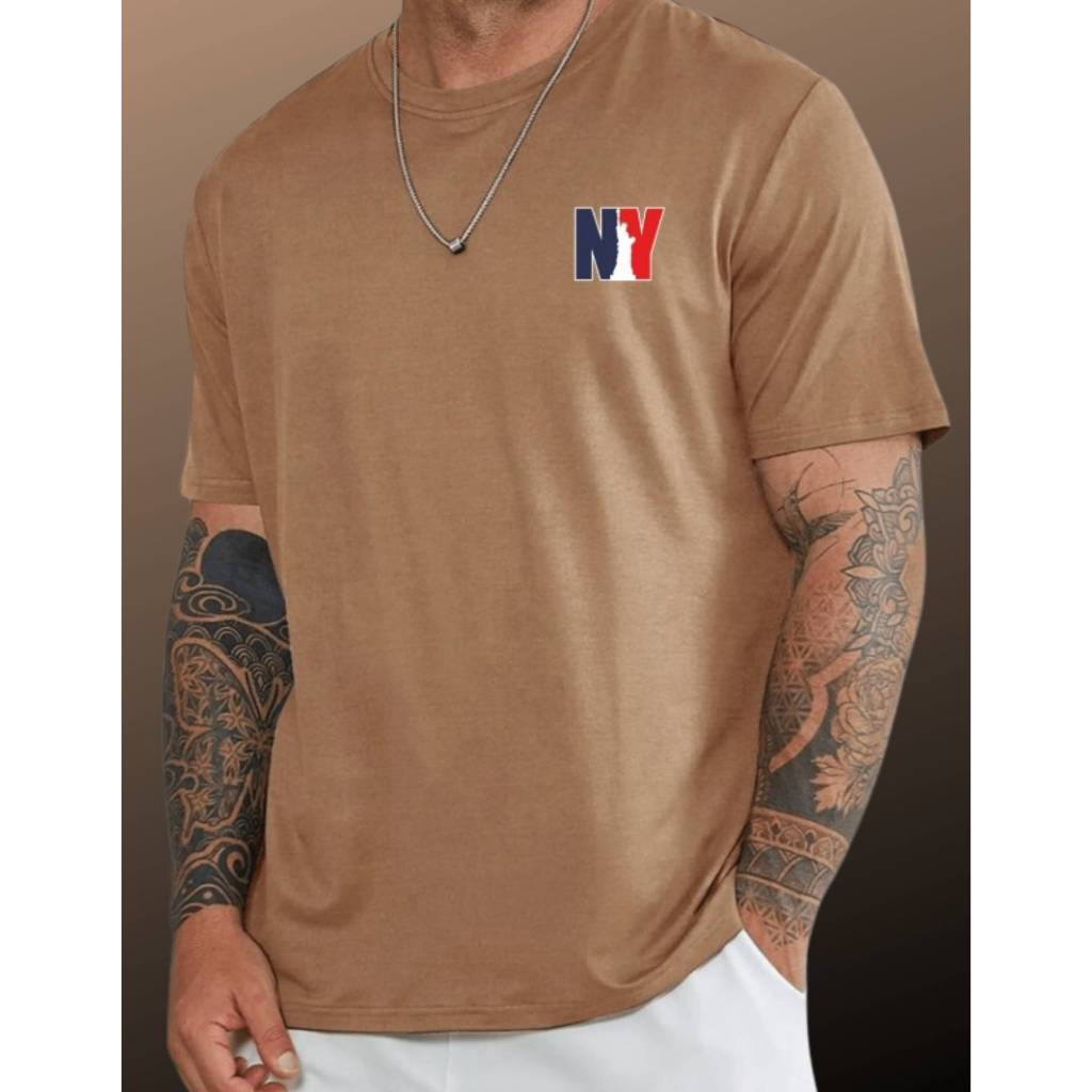 Camiseta Oversized Streetwear Masculina NY Liberdade Estampada Camisa  Algodão Slim Manga Curta