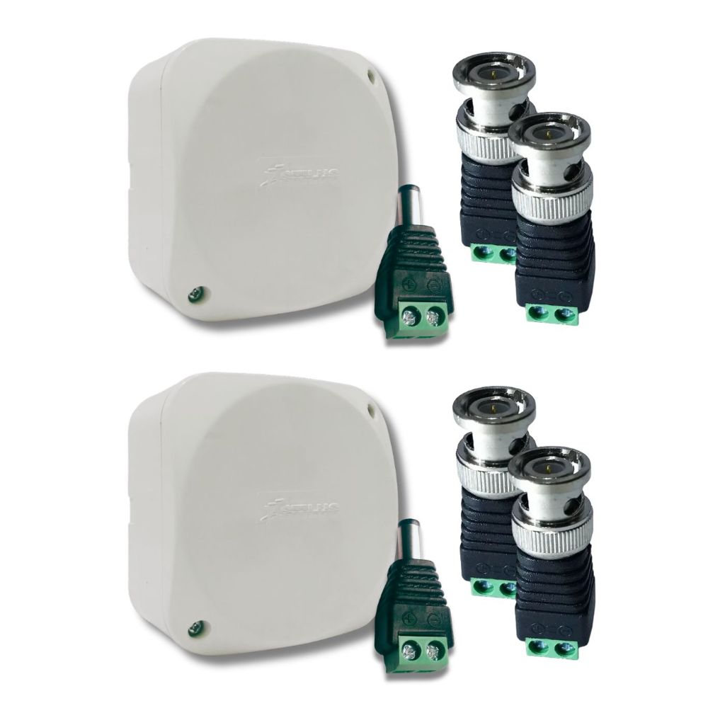 KIT 2 Caixas Sobrepor de Proteção Hermética Branca + 2 Conectores P4 Macho + 4 Conectores BNC