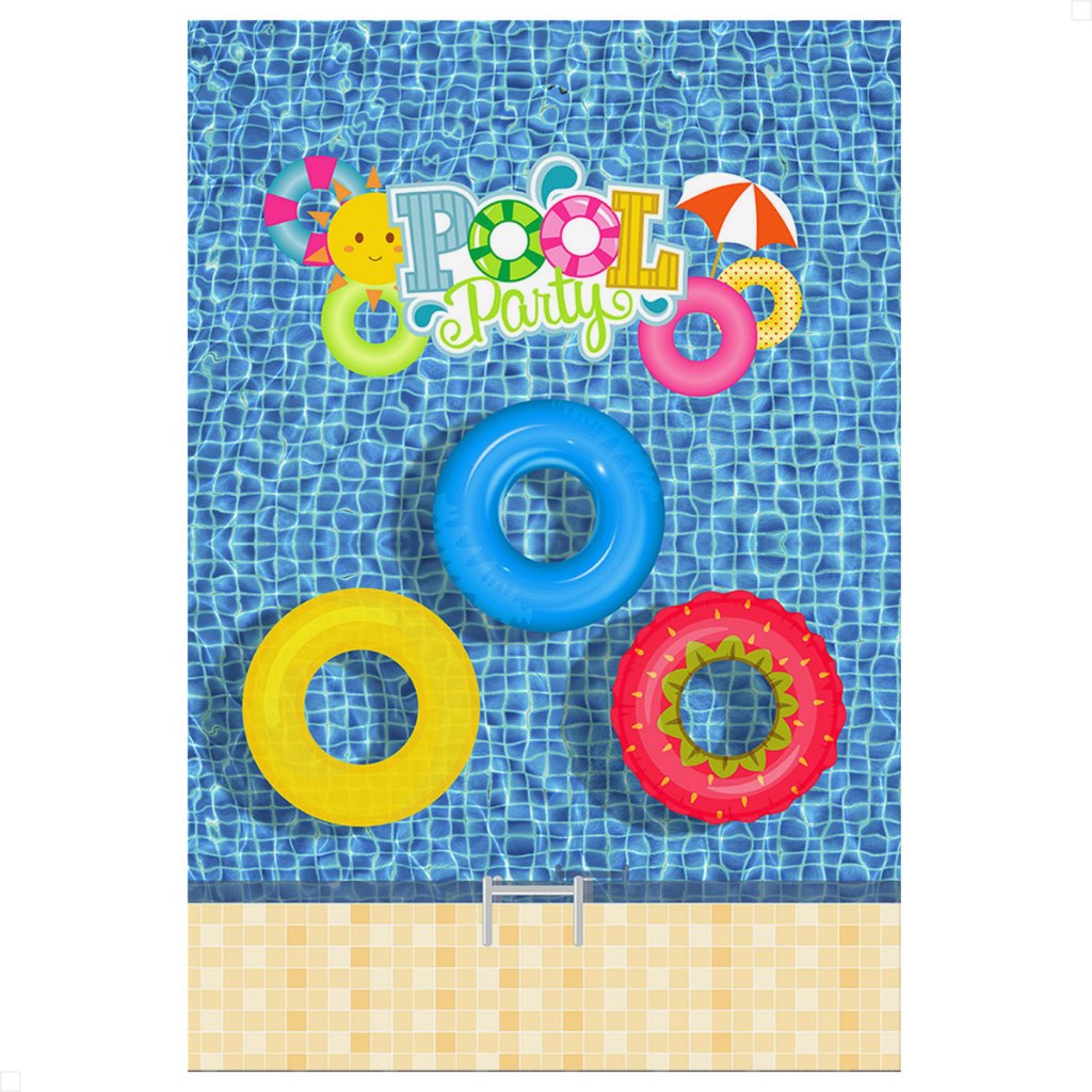 Painel Festa Retangular Verão Pool Party Vertical Sublimado Em Tecido 1,50x2,20m - ANV-2740
