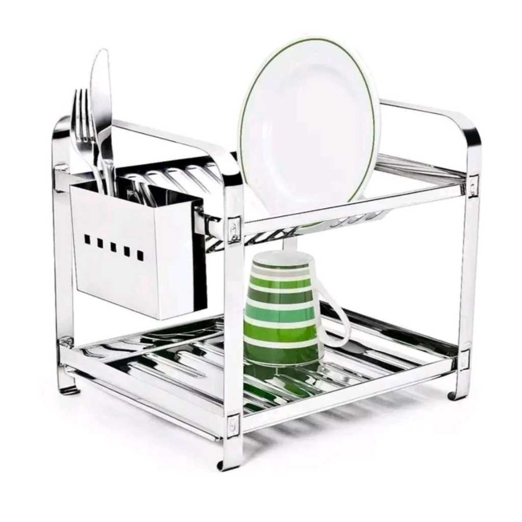 Escorredor de Louça Inox 12 16 20 Pratos com Porta Talheres Cozinha Organizador Pia