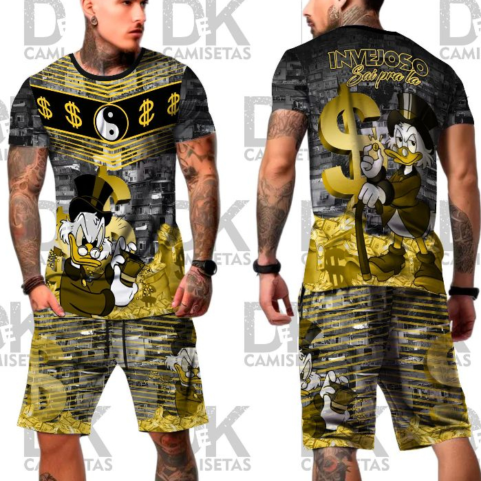 Kit de quebrada Camiseta e bermuda com bolso Tio Patinhas milionário Cifrão $$ Town Country