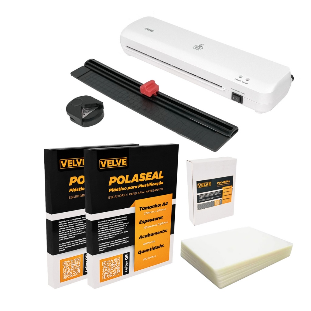 Kit Plastificadora Laminadora Poliseladora A4 PLA43 + 205 Polaseal A4 + 100 Polaseal RG