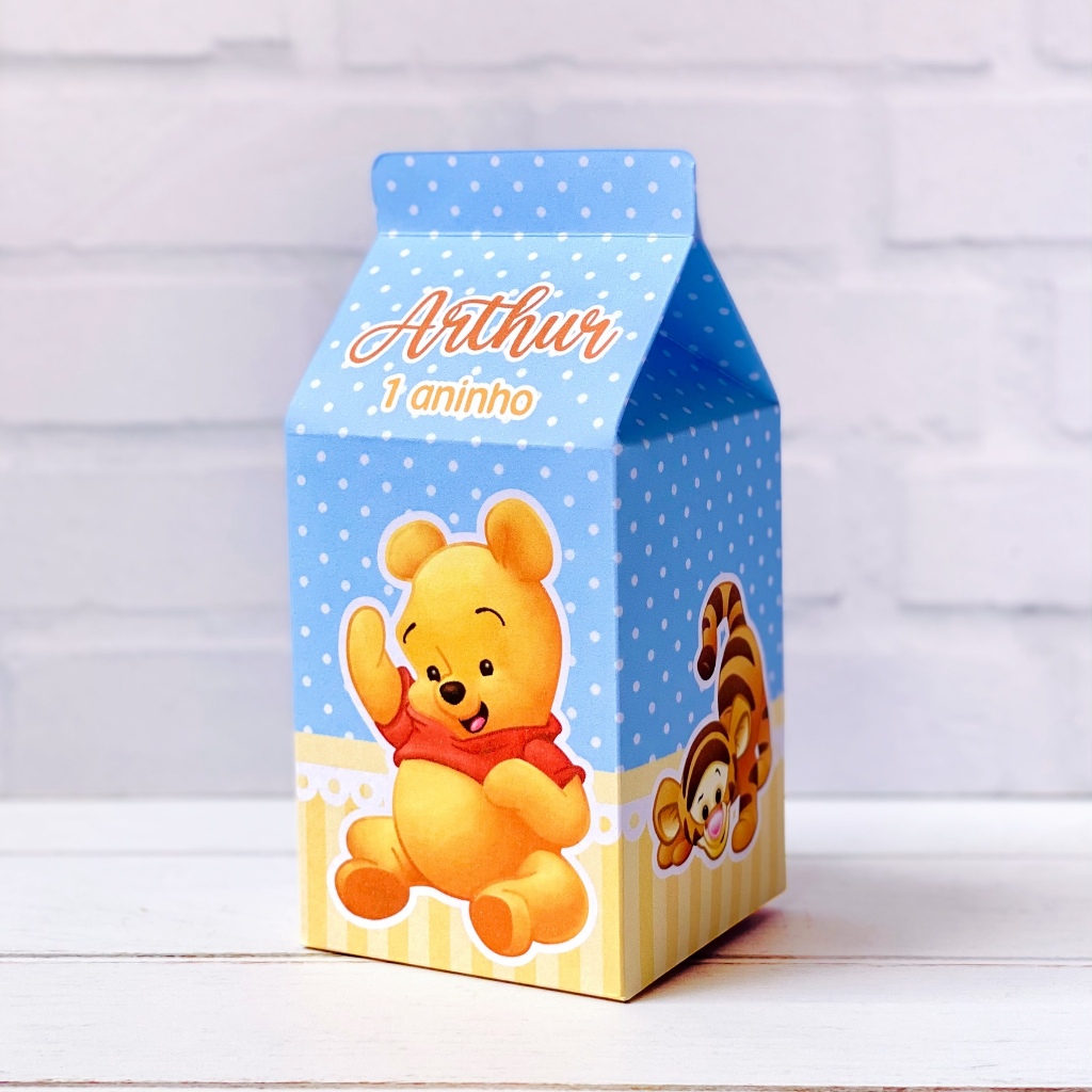 Caixinha Ursinho Pooh | Caixa Milk Personalizada Com Nome | Mimos Aniversário Lembrancinhas Personalizados Kit Festa