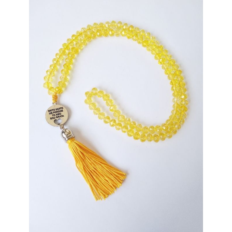 Imagem Japamala 108 Contas Cristal Amarelo Com Meru Pingente Ho'oponopono Rosário Budista Meditação Ref:363