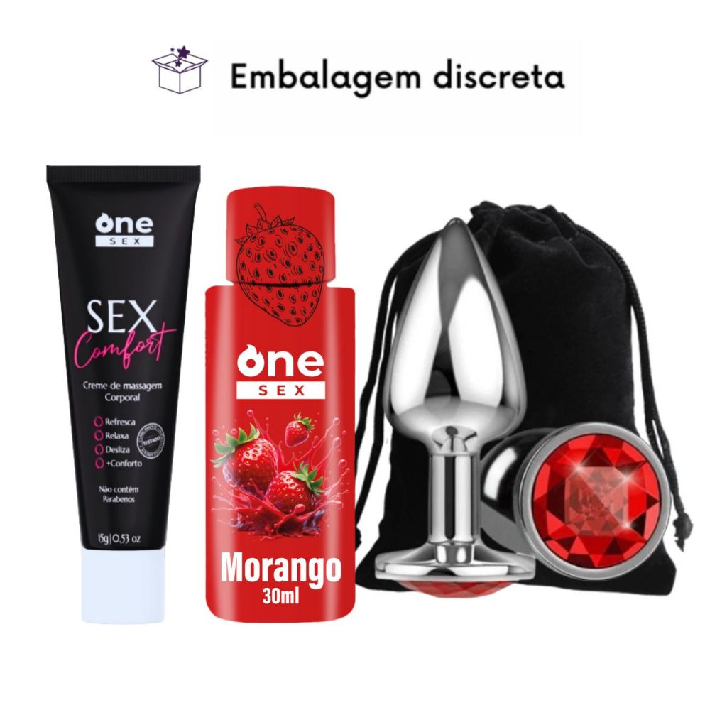 Sex Comfort Creme de Massagem Anal + Gel Lubrificante Íntimo 30ml Morango + Plug Anal Tamanho P em Oferta na Shopee