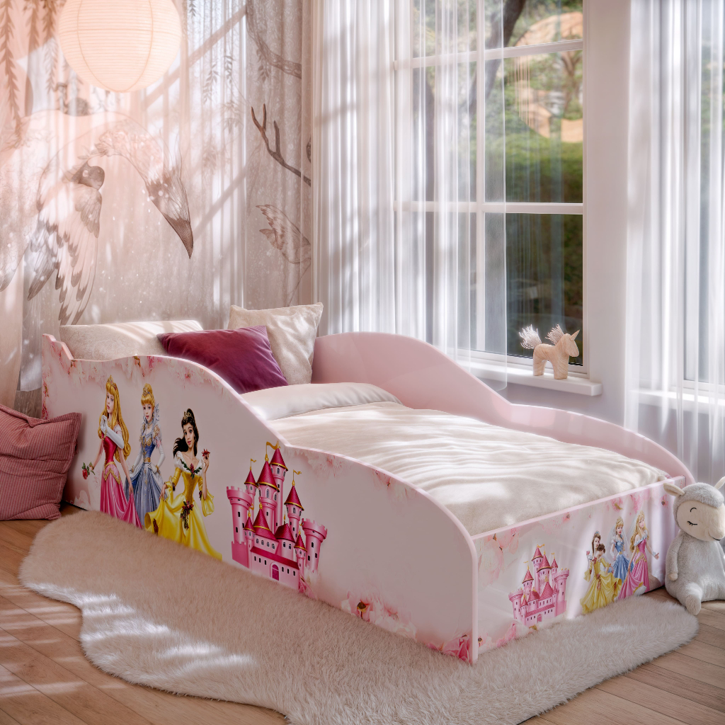 Cama Infantil Princesa Rosa MDF com Grades de Proteção – Segura para Quarto de Menina