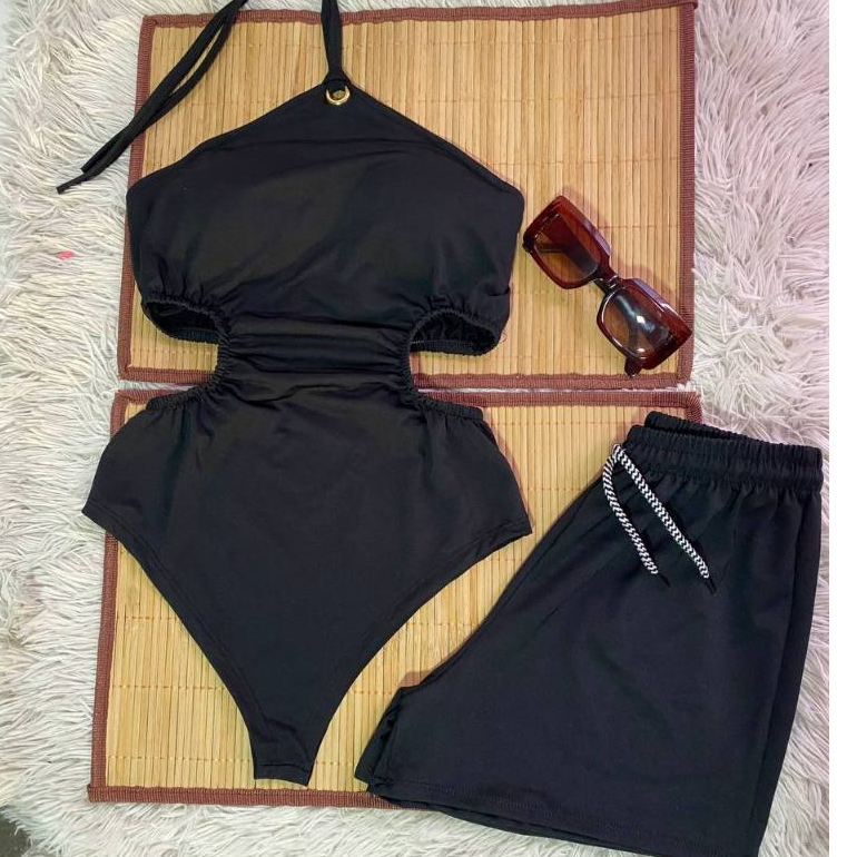 Body Maiô ilhos liso com Short suplex moda praia moda verão moda gringas em Oferta na Shopee