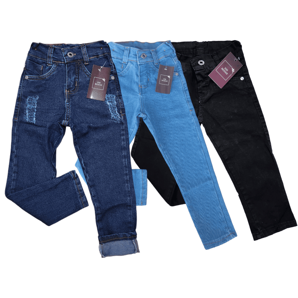 Kit 3 Calças Menino Jeans Claro Escuro Preto 1ao 10 anos Infantil