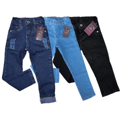 Kit 3 Calças Menino Jeans Claro Escuro Preto 1ao 10 anos Infantil