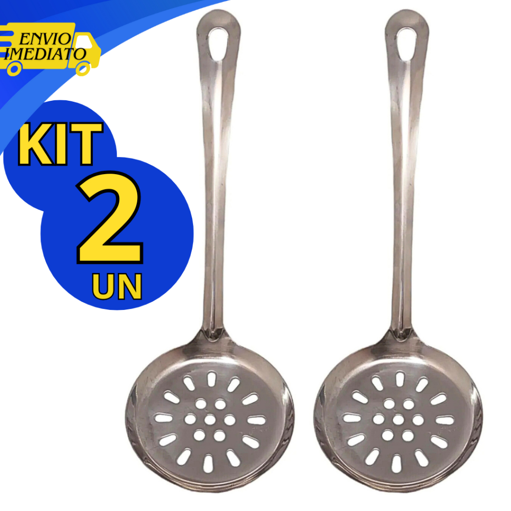 Kit 2 Escumadeira Inox Multiuso Para Cozinha Arroz Fritura Batata Frita Para Uso Em Restaurante Lanchonete Buffet