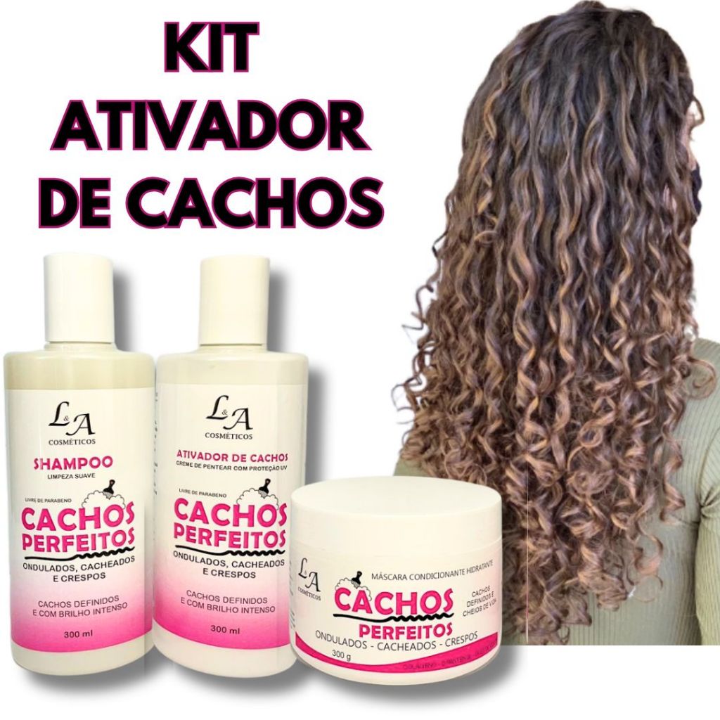 Combo Cachos Perfeitos Shampoo Condicionador e Máscara Hidratante Ativador de cachos 3x300g
