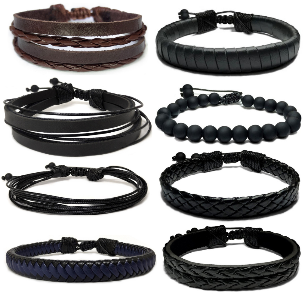 Pulseira de couro ajustável Masculina preto Maior Qualidade e Variação em Oferta na Shopee