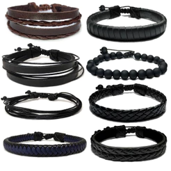 Pulseira de couro ajustável Masculina preto Maior Qualidade e Variação