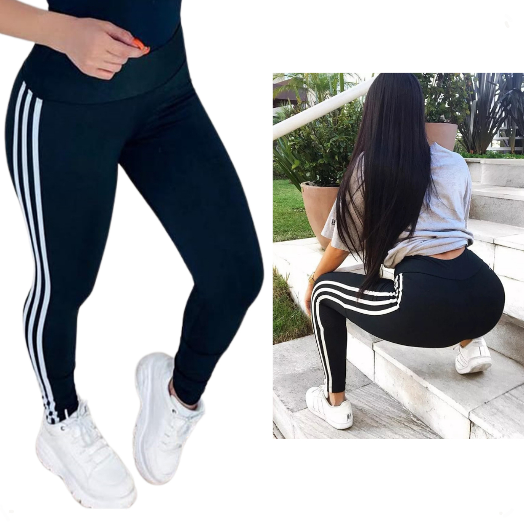 Calça Leg 3 Listras Legging Suplex Feminina Cintura Alta Academia Fitness em Oferta na Shopee