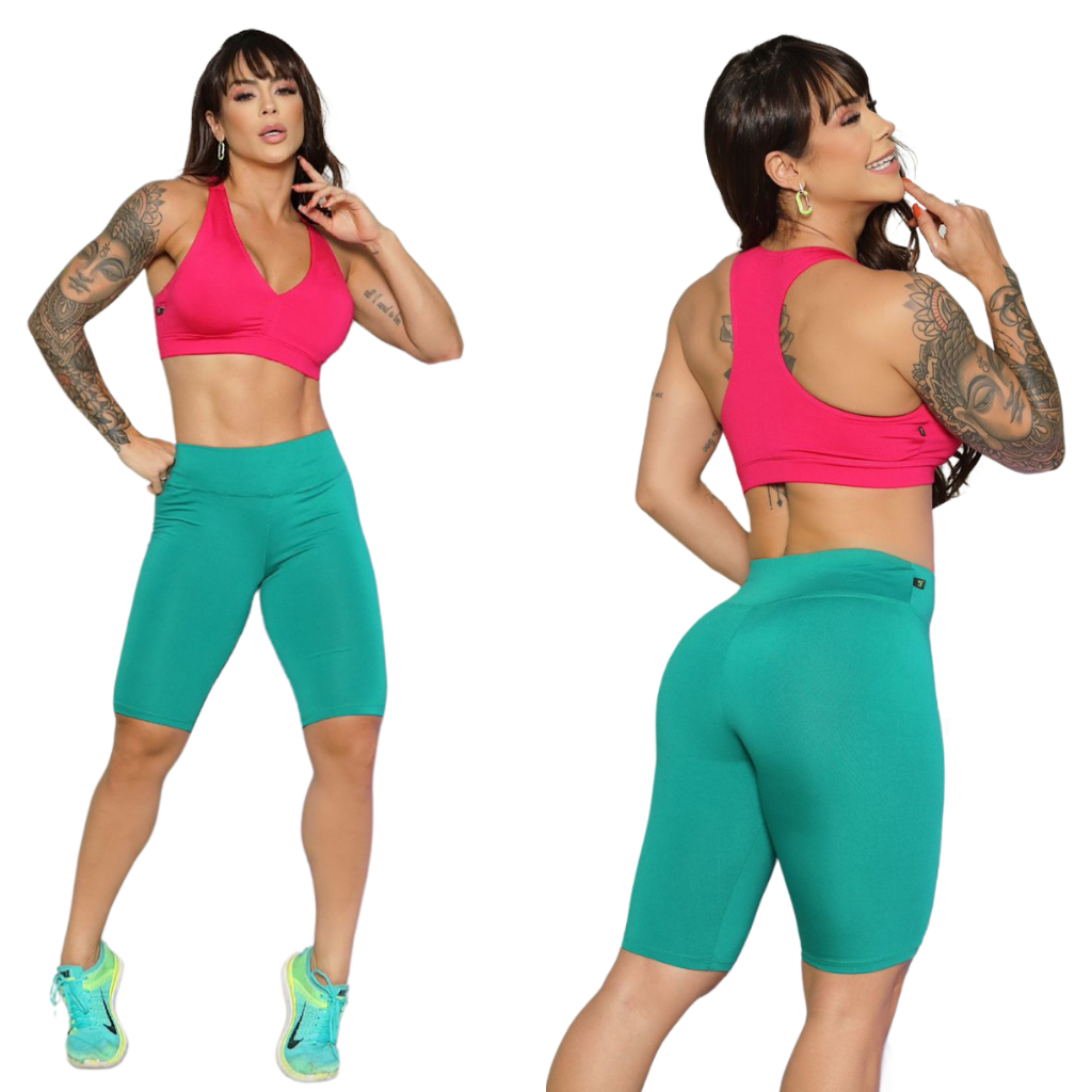 Kit 2 Bermuda Ciclista Feminina Até o Joelho Academia Fitnes Lisa Básica Caminhada Yoga Pilates Plus Size Dança