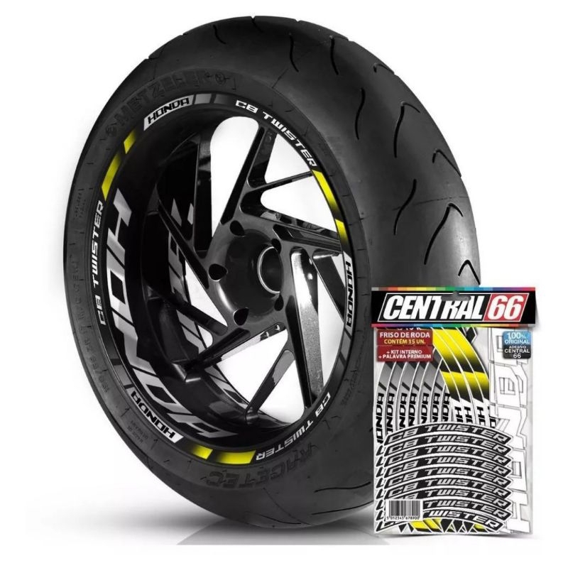 Adesivo Autocolante Friso Refletivo Kit 2 Rodas Honda Cb Cb 250f Cb 300f Twister Amarelo
