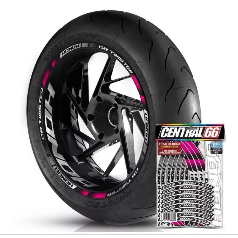 Adesivo Autocolante Friso Refletivo Kit 2 Rodas Honda Cb Cb 250f Cb 300f Twister Rosa
