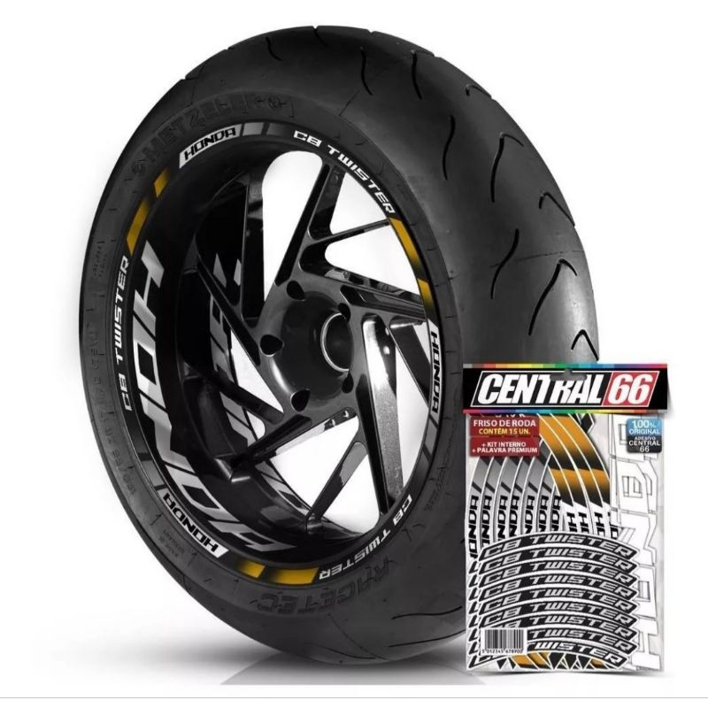 Adesivo Autocolante Friso Refletivo Kit 2 Rodas Honda Cb Cb 250f Cb 300f Twister Dourado