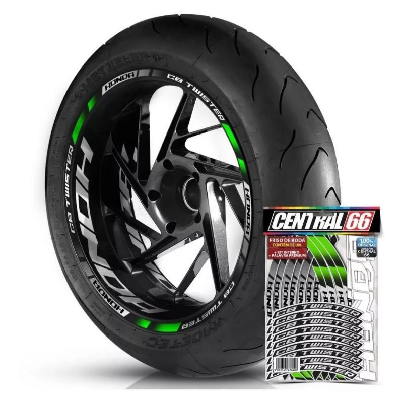 Adesivo Autocolante Friso Refletivo Kit 2 Rodas Honda Cb Cb 250f Cb 300f Twister Verde