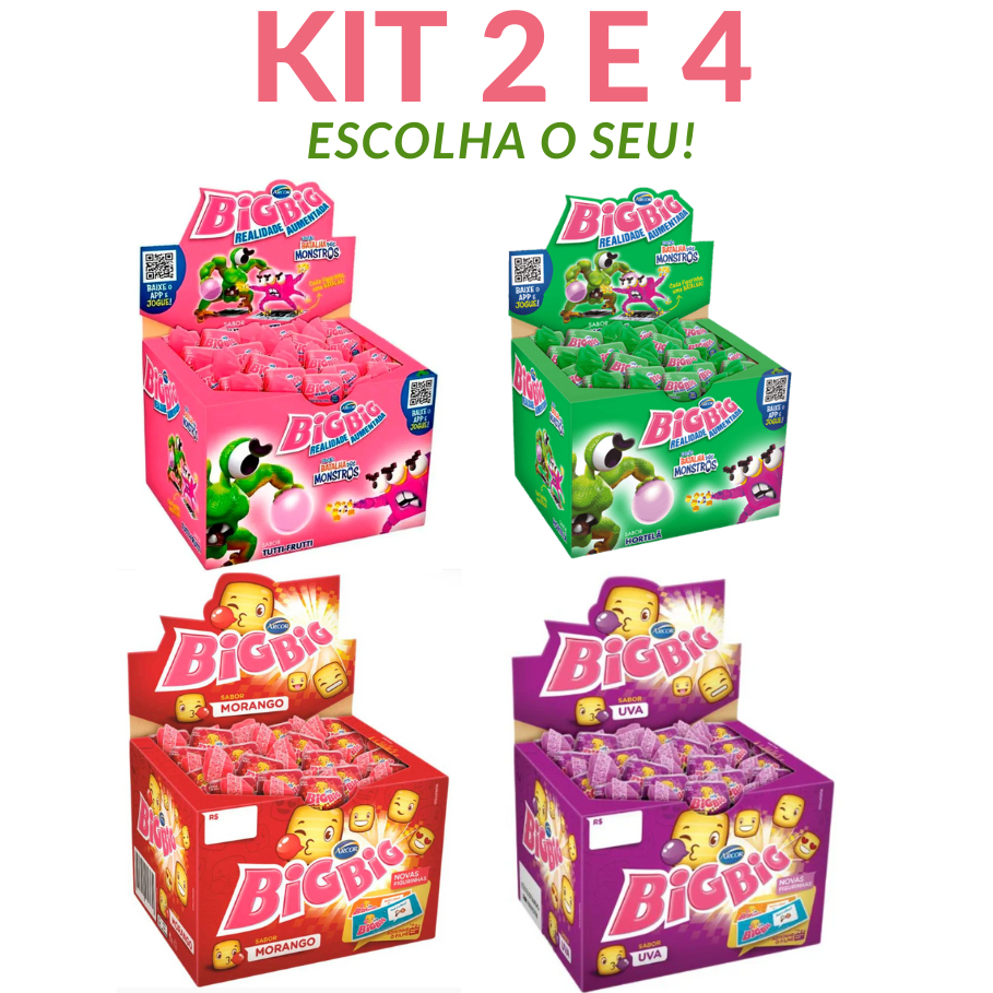 Caixa de Chiclete Big Big Kit 2 e 4 - Arcor Aprox. 100Un. Cada Caixa - Quatro Sabores