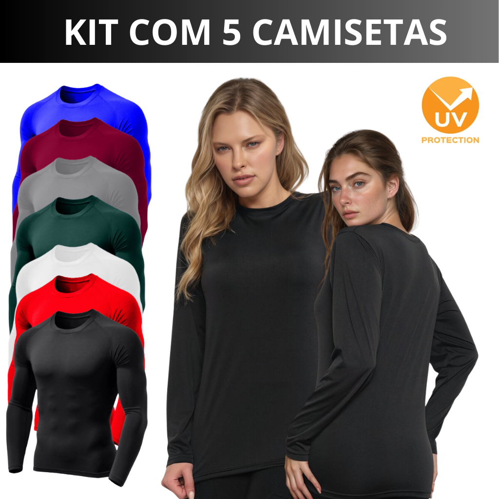 Kit 5 Camisa Blusa UV Feminina Proteção Solar UV+50 Segunda Pele Térmica em Oferta na Shopee