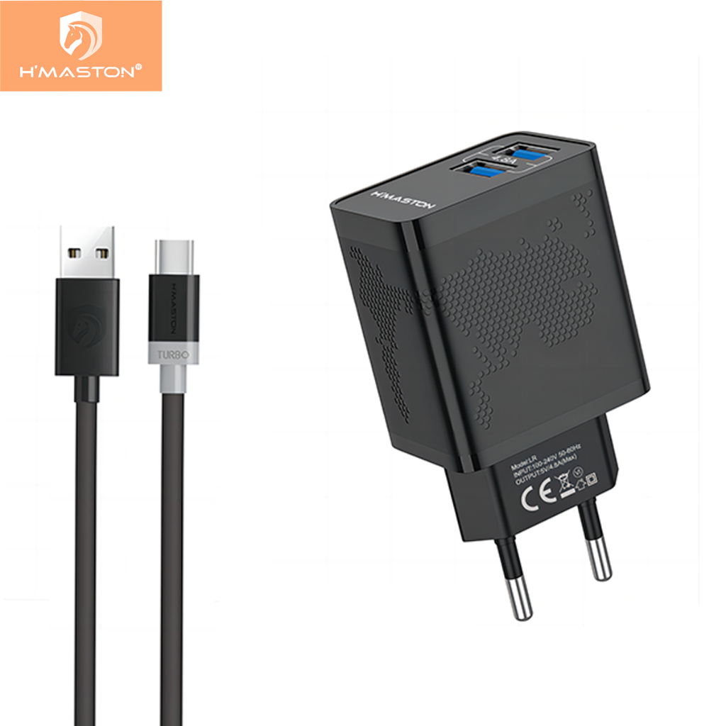 H'maston LR12 Carregador Turbo 4.8A, 2USB ,tipo-C,V8, Lightning Entradas - Mobile & Gadgets