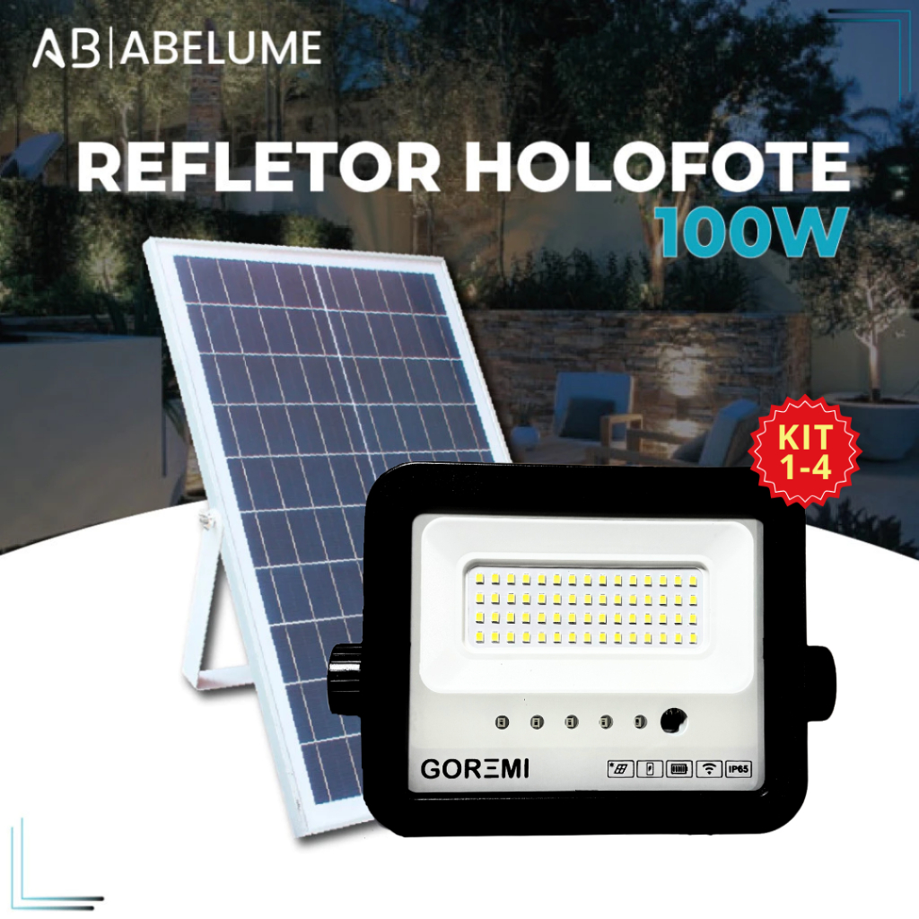 Holofote Solar Refletor Led 100w Prova D'àgua C/placa Solar Para Jardim e Ambientes Exteriores