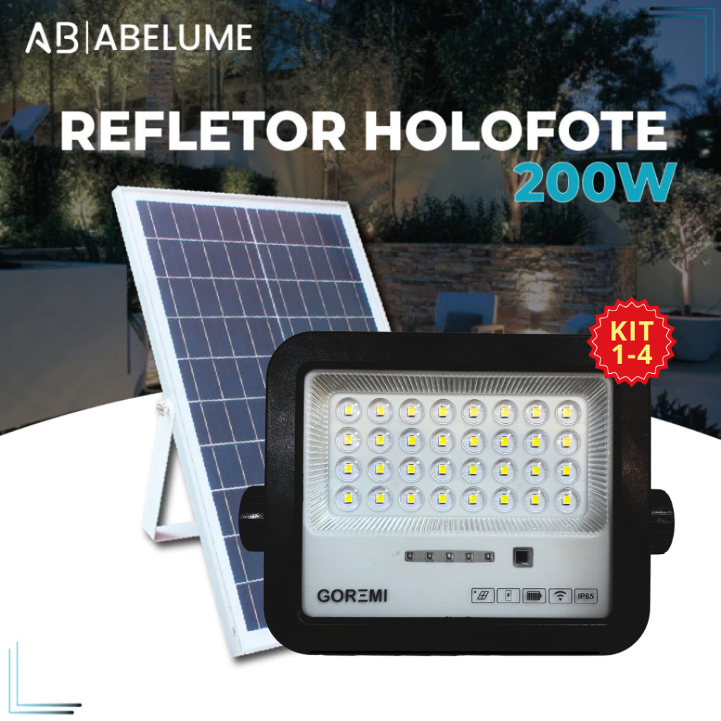 Kit 4 Holofote Solar Refletor Led 200w Prova D'àgua C/placa Solar Para Jardim e Ambientes Exteriores - Home & Living