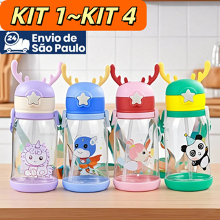 Garrafa De Alce Água Infantil Criança 600ML Portátil Com Canudo Para Meninas ou Meninos em Oferta na Shopee