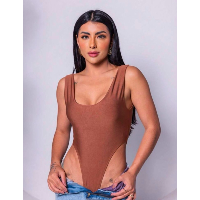 Body Feminino Cavado Regata Com Bojo Alça Suplex Premium Moda Estiloso Tendência
