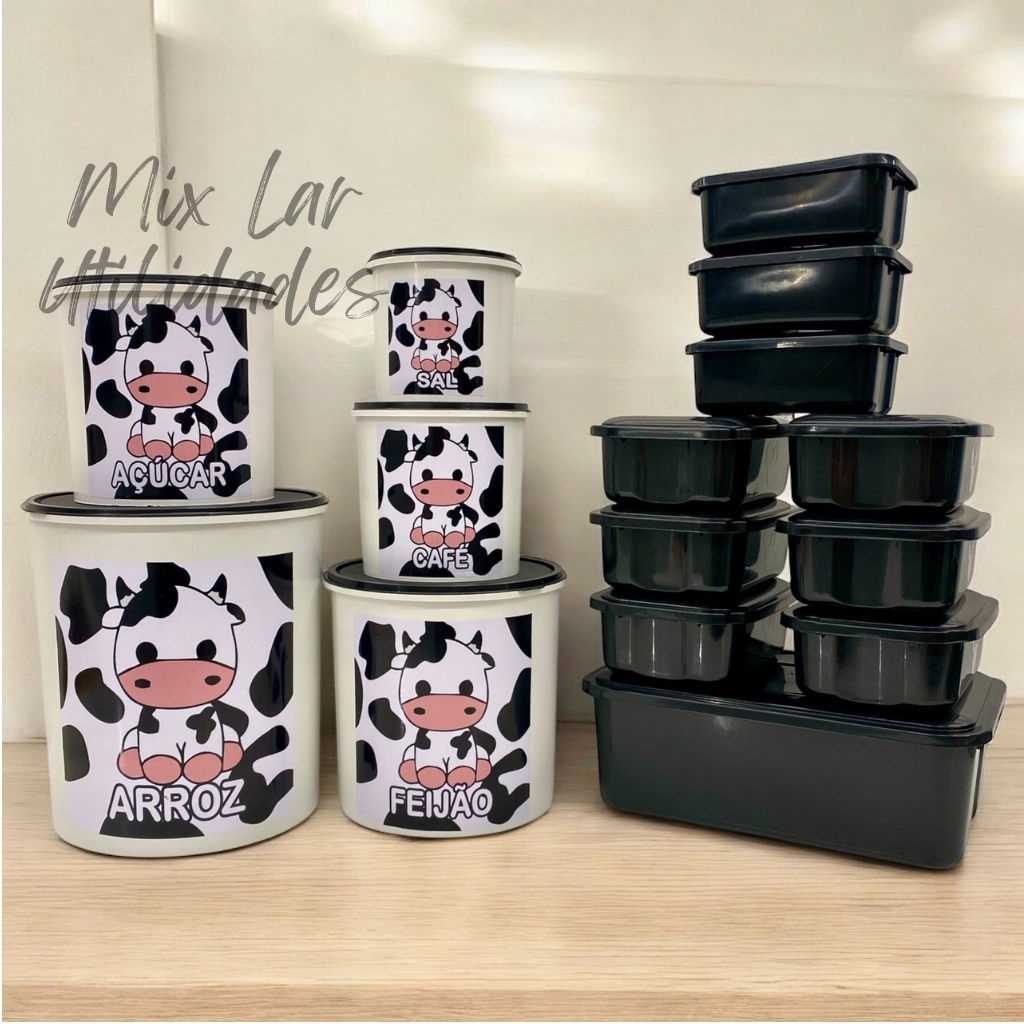 Kit potes de mantimentos cozinha 5 peças + jogo com 10 potes porta condimentos