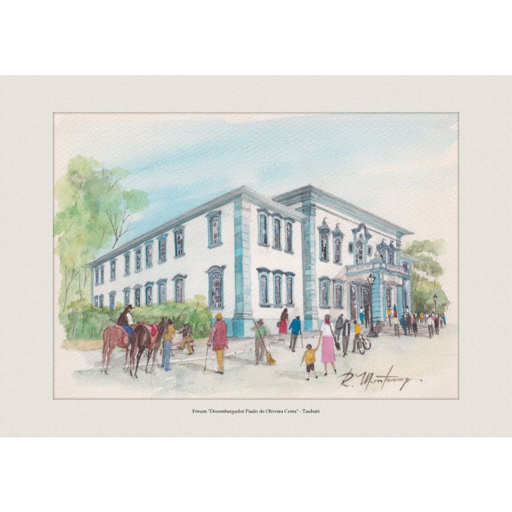 Fórum Desembargador Paulo de Oliveira Costa - Taubaté | Pintura Aquarela | Decoração Elegante | A4