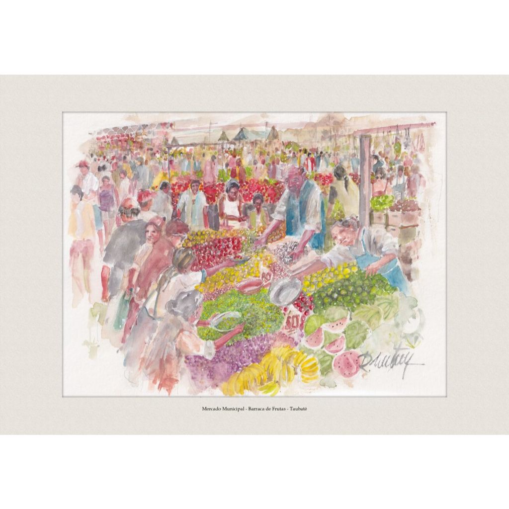 Mercado Municipal - Barraca de Frutas - Taubaté | Pintura Aquarela | Decoração Elegante | A4
