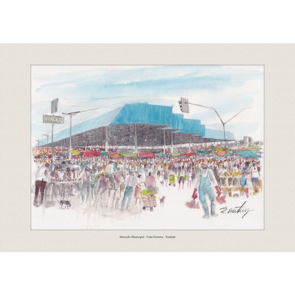 Mercado Municipal - Vista Externa - Taubaté | Pintura Aquarela | Decoração Elegante | A4