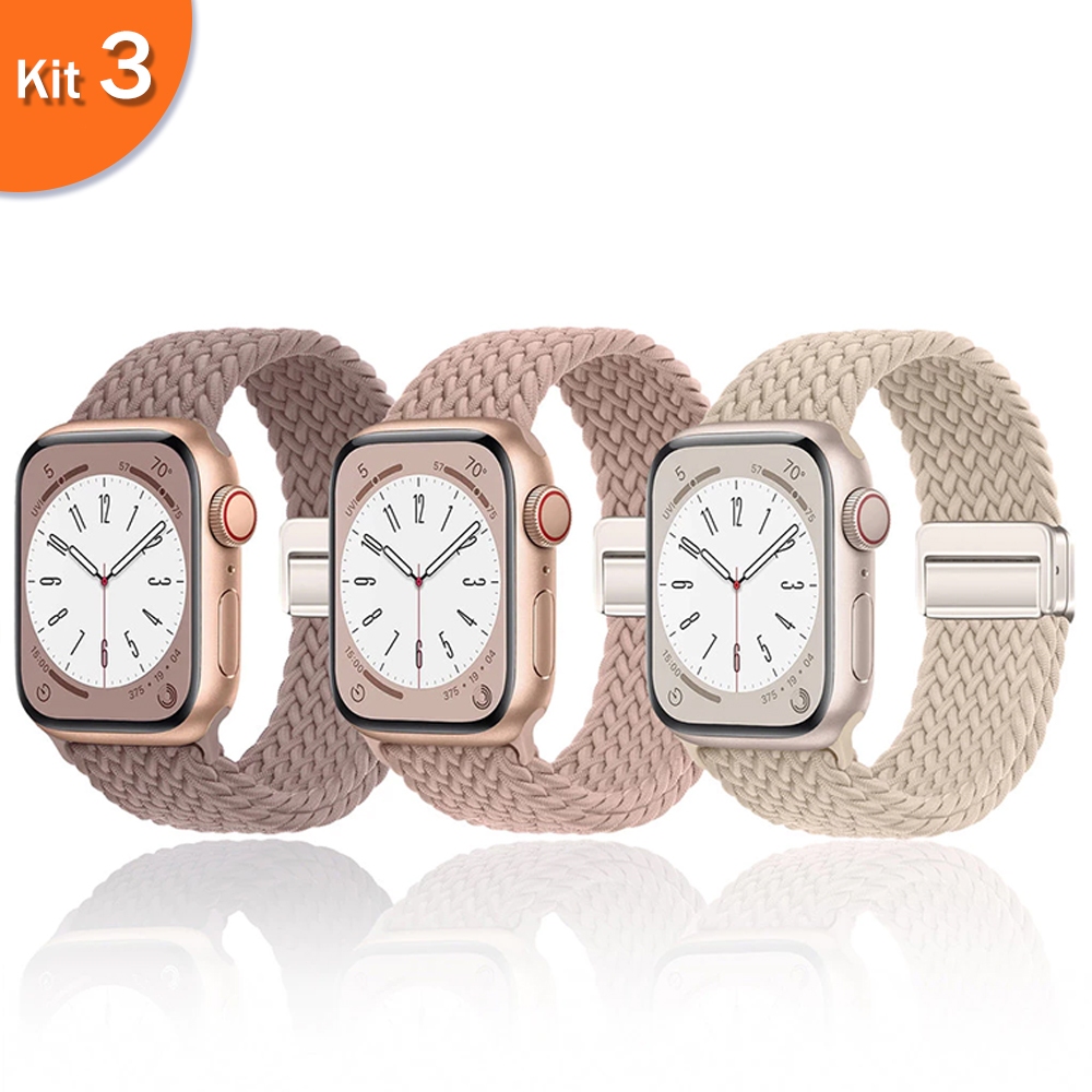 Kit 3 Pulseira para Apple Watch Ultra 10 9 8 7 6 5 4 3 IWO PRO MAX PLUS MINI W69 T800 T900 41mm 45mm 47mm 49mm em Oferta na Shopee